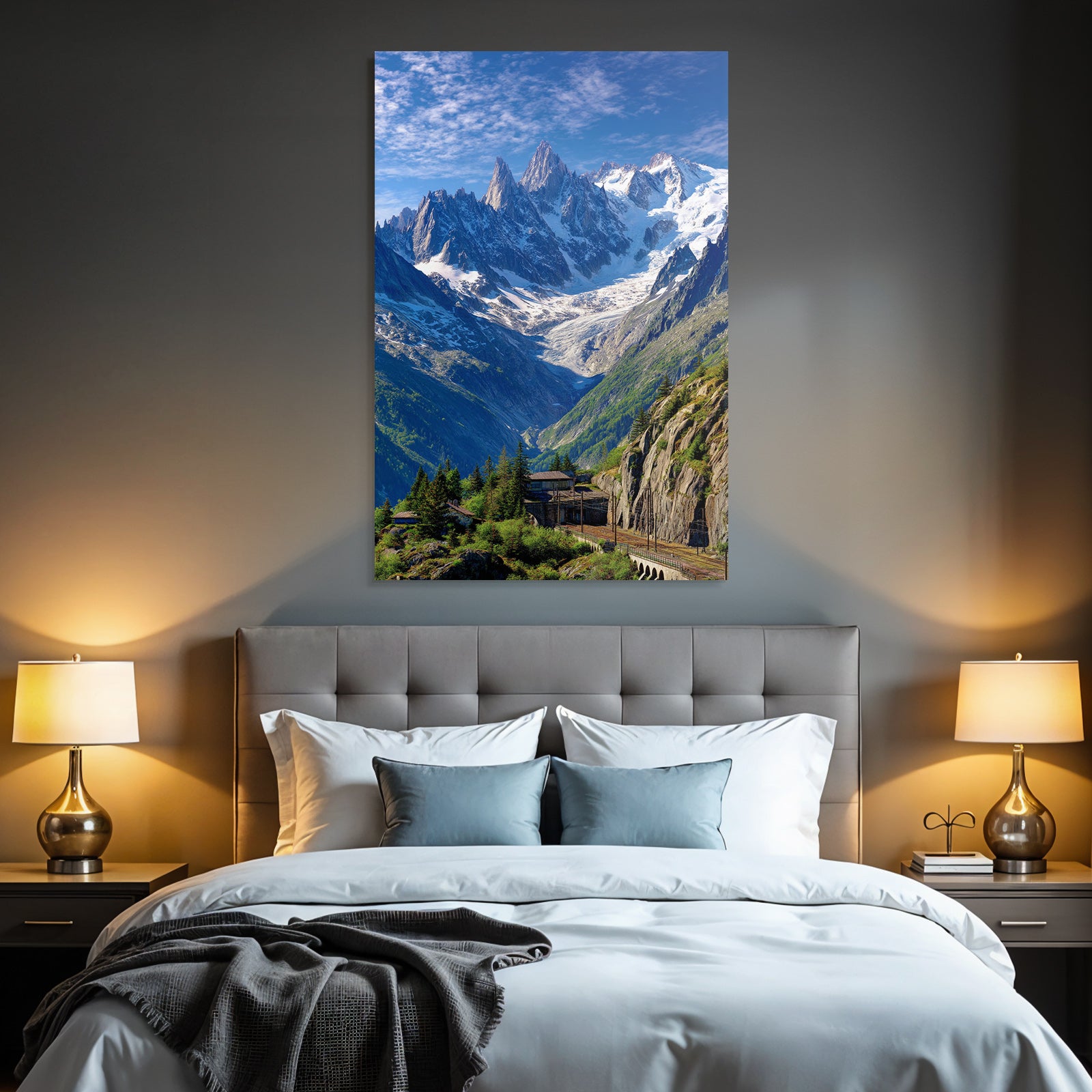 Berge Und Panoramen Schneebedeckte Gebirgslandschaft Mit Gletscher Und Grünen Flächen