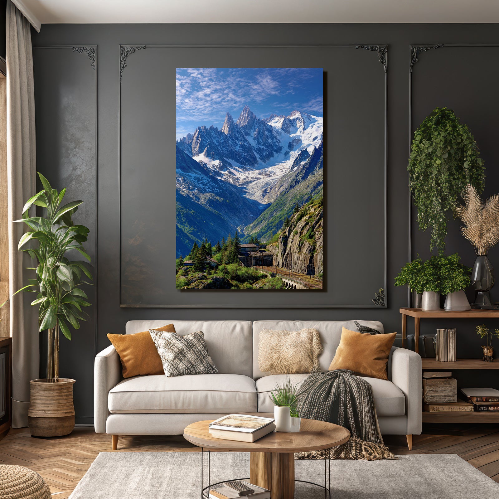 Berge Und Panoramen Schneebedeckte Gebirgslandschaft Mit Gletscher Und Grünen Flächen