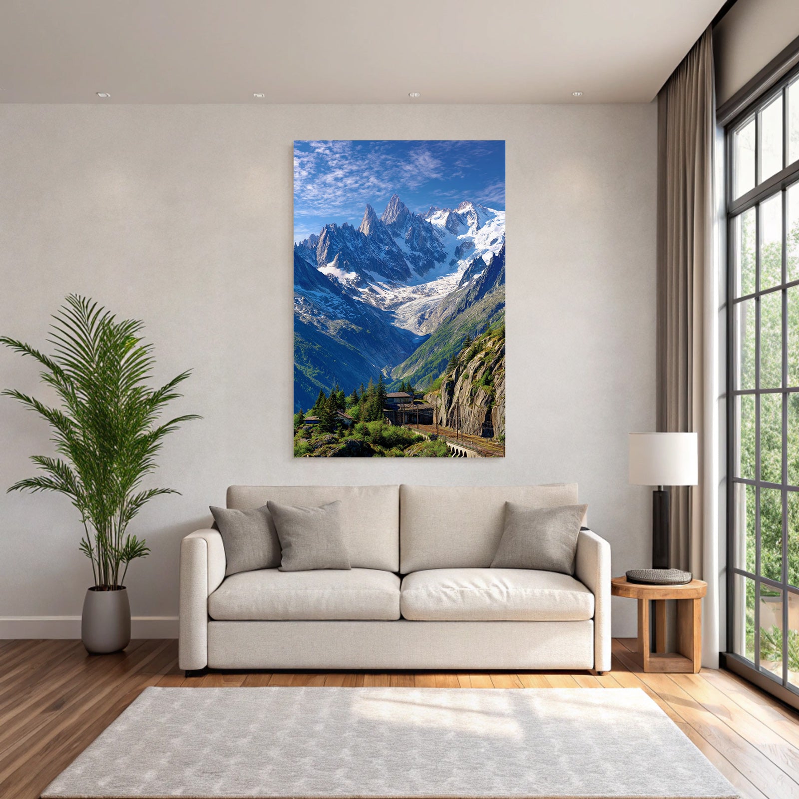 Berge Und Panoramen Schneebedeckte Gebirgslandschaft Mit Gletscher Und Grünen Flächen