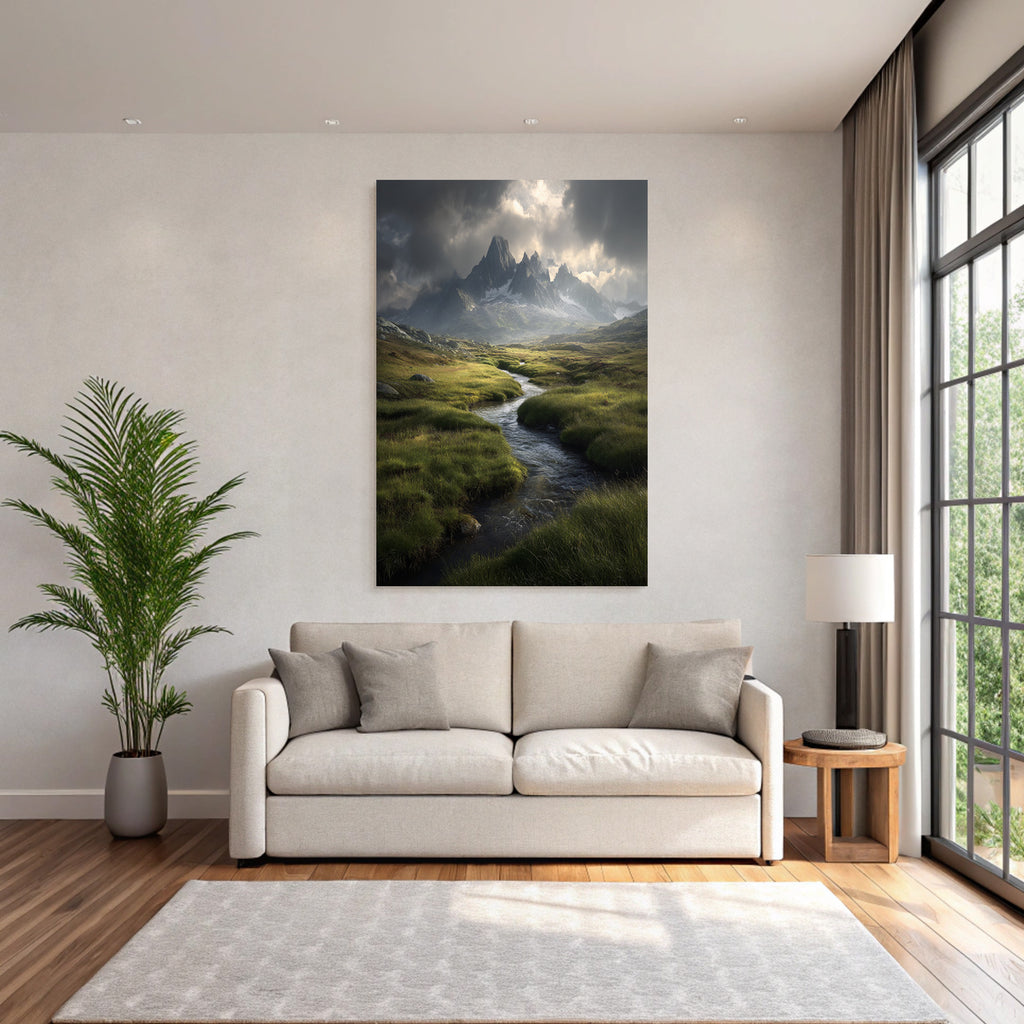 Berge Und Panoramen Schöne Natur Landschaft Mit Bergen Und Bach Im Meadow