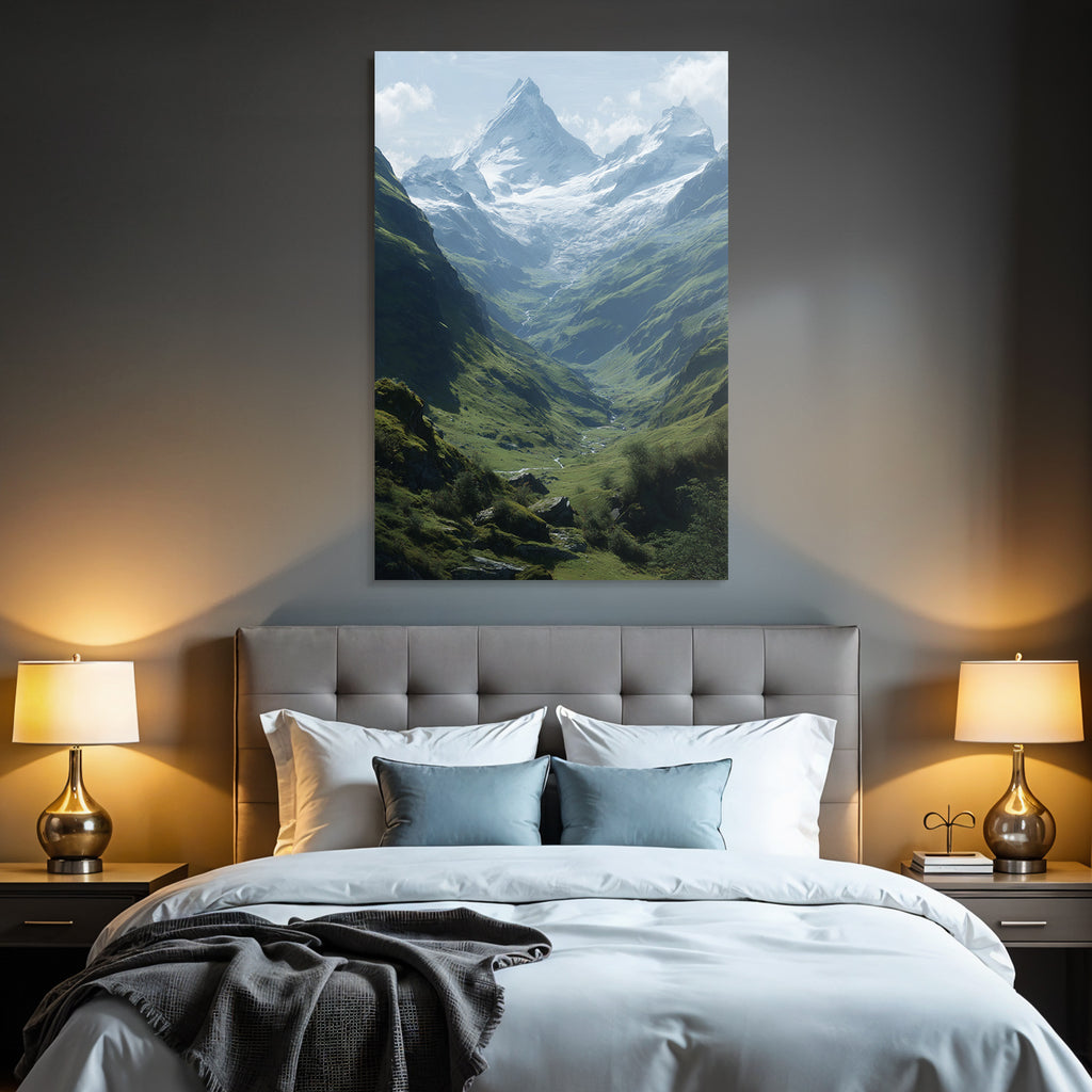 Berge Und Panoramen Schönes Gebirgslandschaft Mit Schneebedecktem Gipfel Und Grünen Tälern
