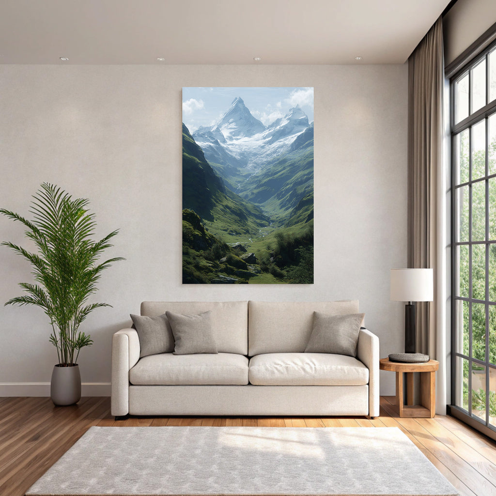 Berge Und Panoramen Schönes Gebirgslandschaft Mit Schneebedecktem Gipfel Und Grünen Tälern