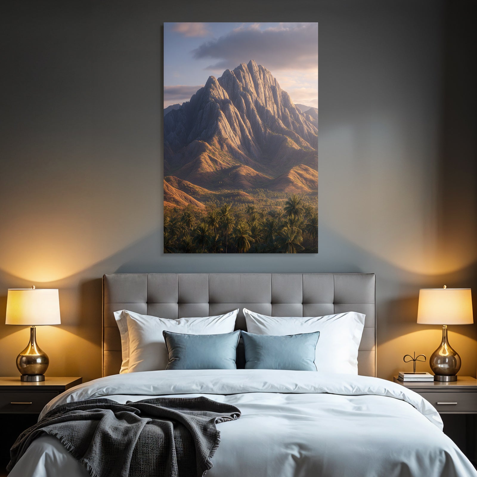 Berge Und Panoramen Stimmungsvolle Bergelandschaft Mit Palmen Und Warmem Licht