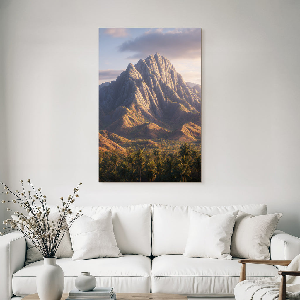 Berge Und Panoramen Stimmungsvolle Bergelandschaft Mit Palmen Und Warmem Licht
