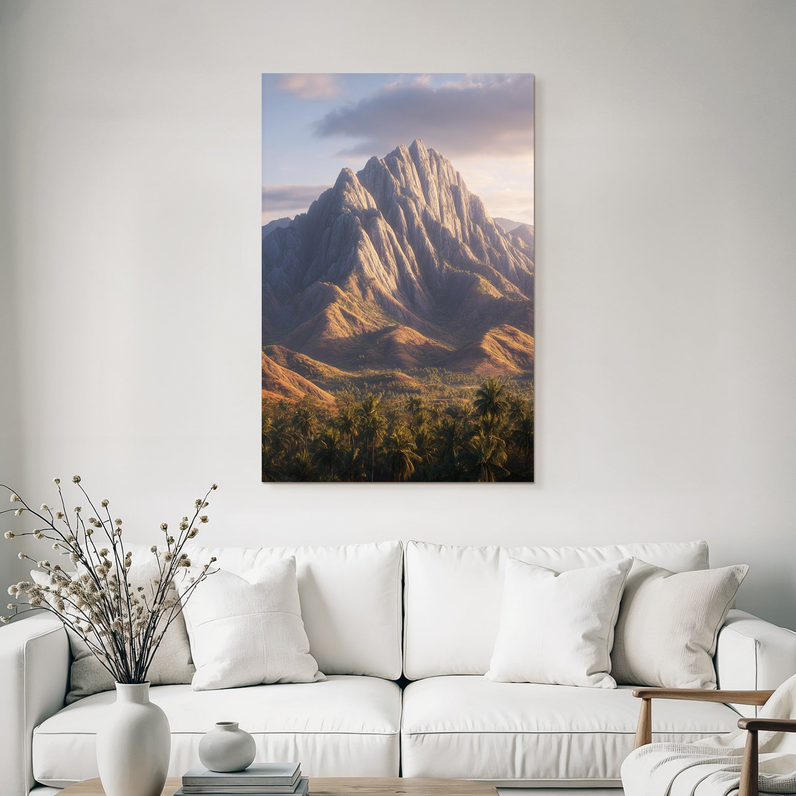 Berge Und Panoramen Stimmungsvolle Bergelandschaft Mit Palmen Und Warmem Licht