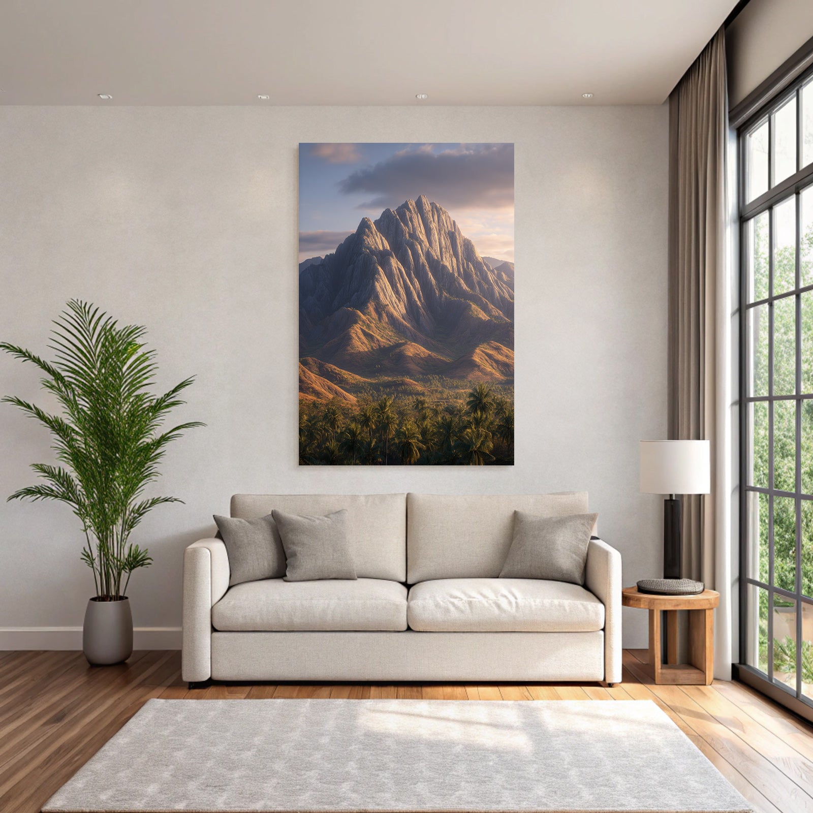 Berge Und Panoramen Stimmungsvolle Bergelandschaft Mit Palmen Und Warmem Licht