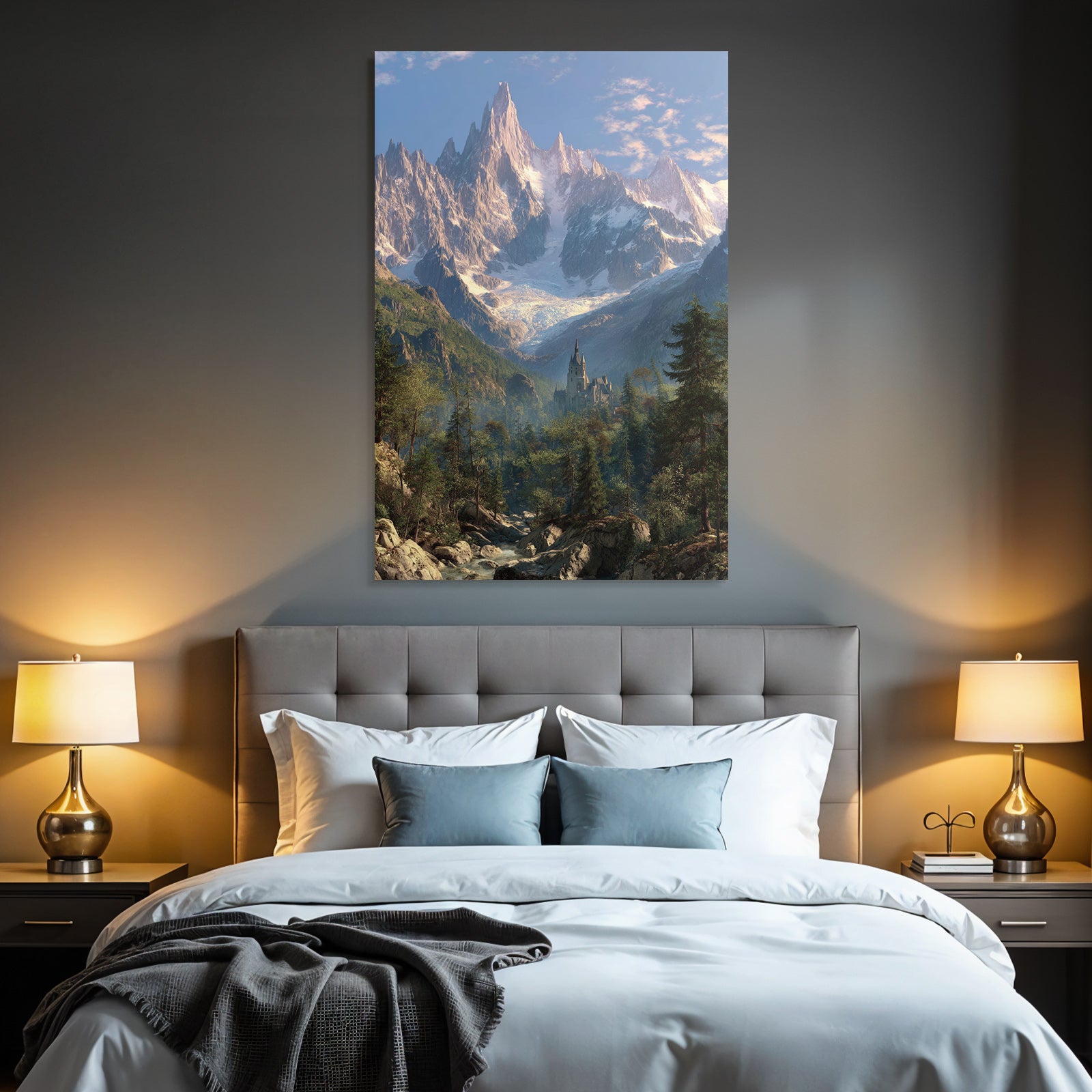 Berge Und Panoramen Traumhafte Berglandschaft Mit Fluss Und Schloss