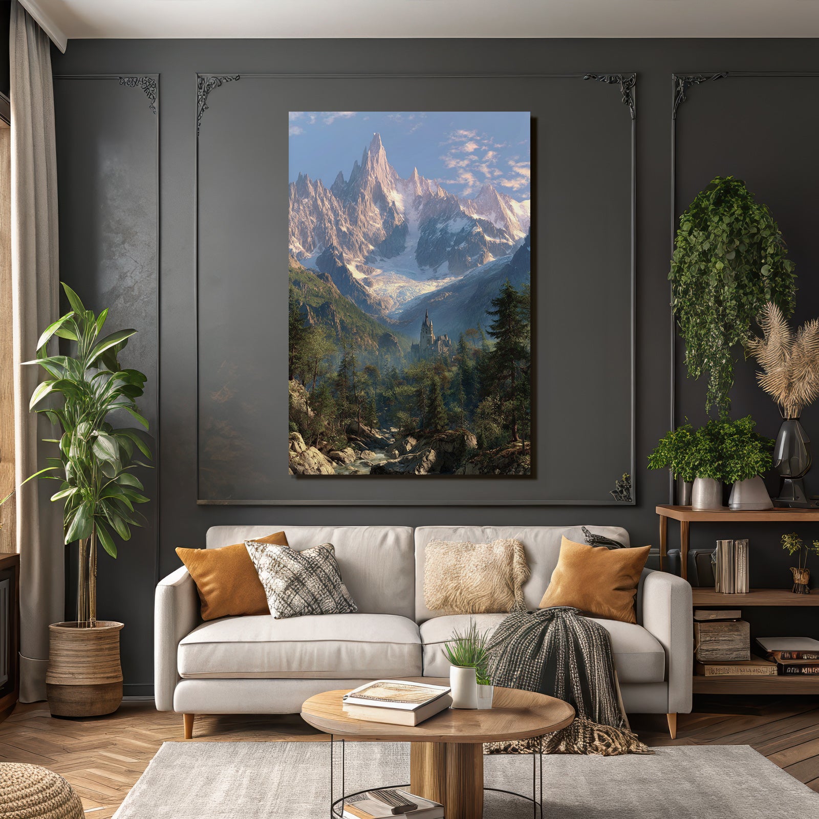 Berge Und Panoramen Traumhafte Berglandschaft Mit Fluss Und Schloss