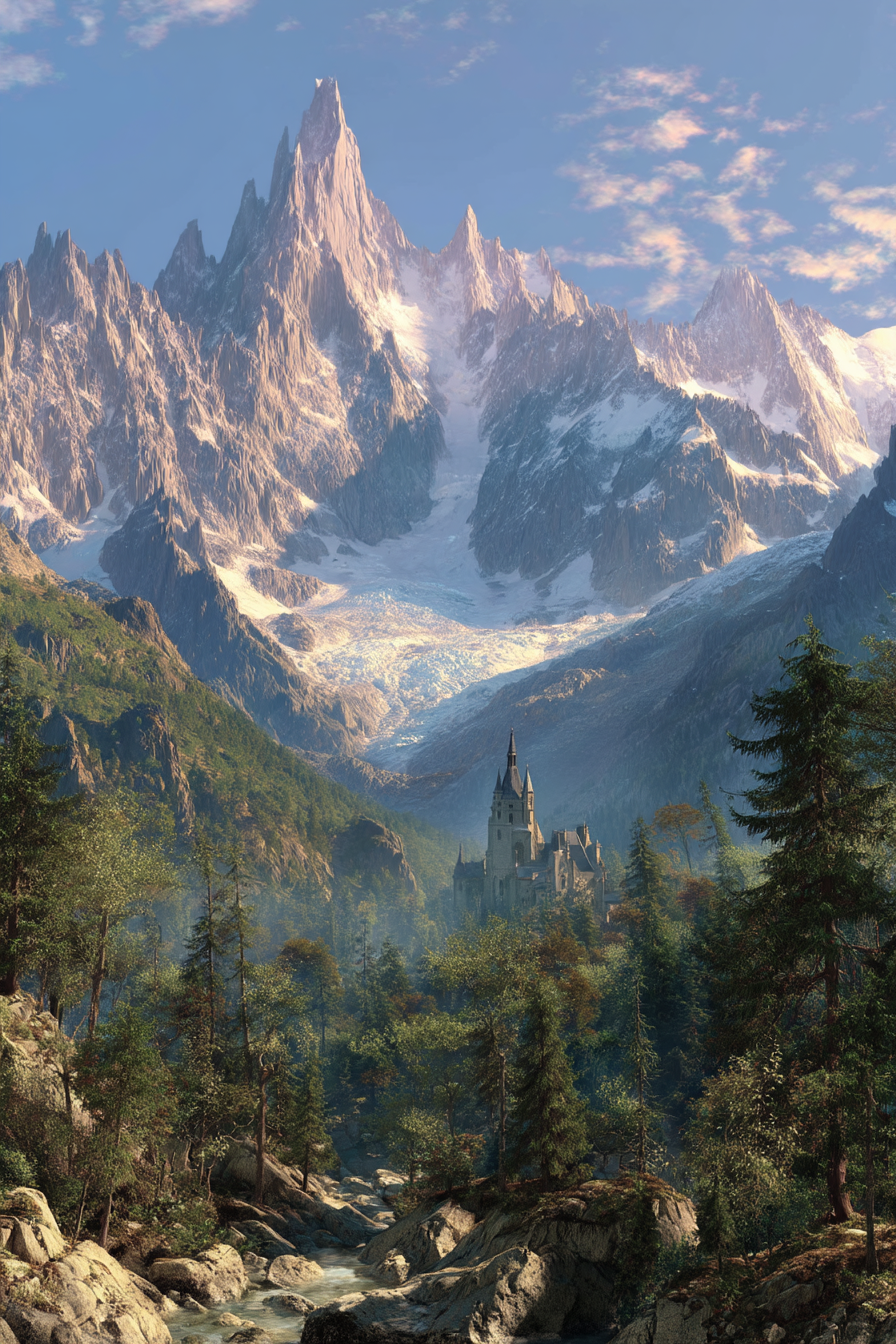 Berge Und Panoramen Traumhafte Berglandschaft Mit Fluss Und Schloss | Berge und Panoramen | Landschaften