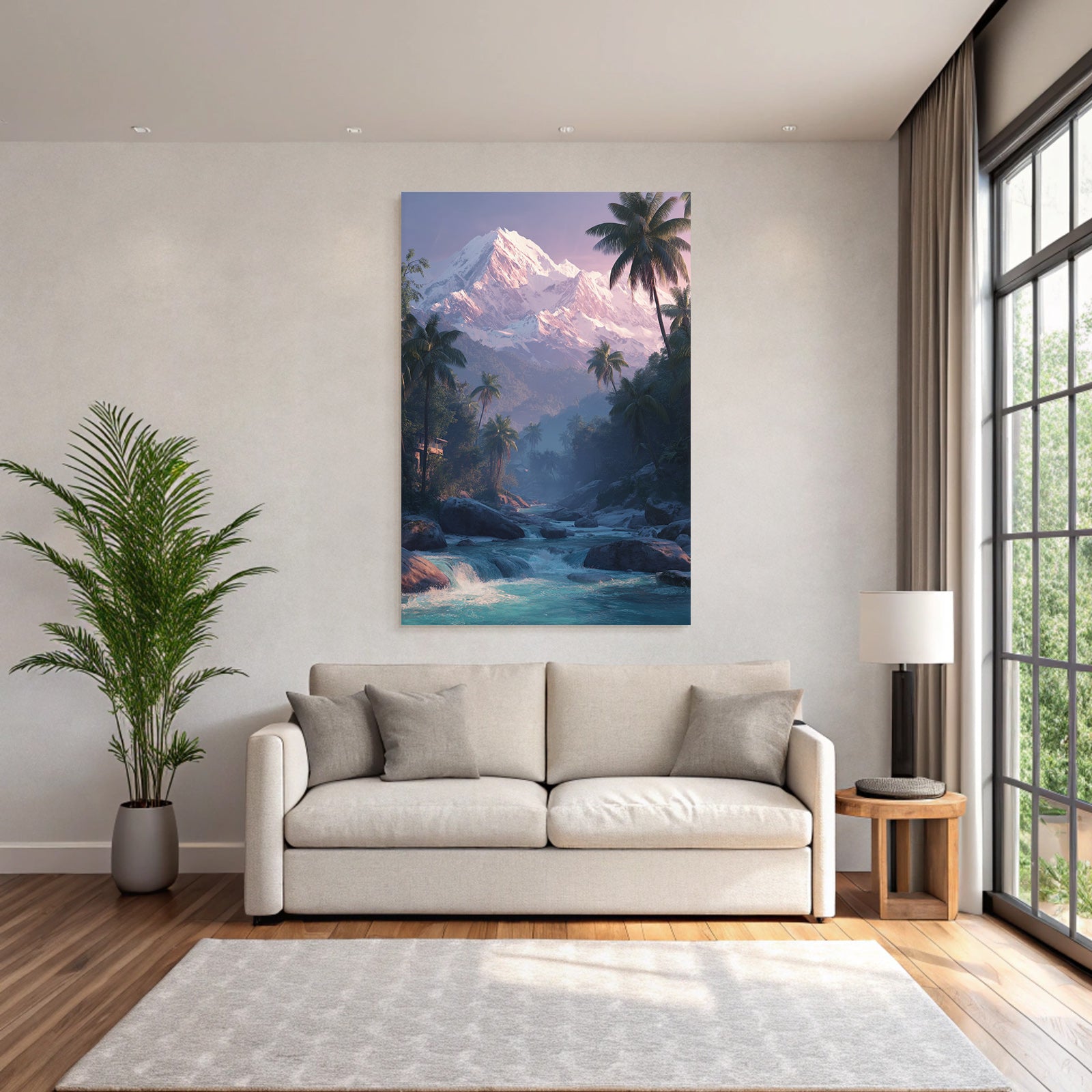 Berge Und Panoramen Traumhafte Landschaft Mit Bergen Fluss Und Palmbaumen