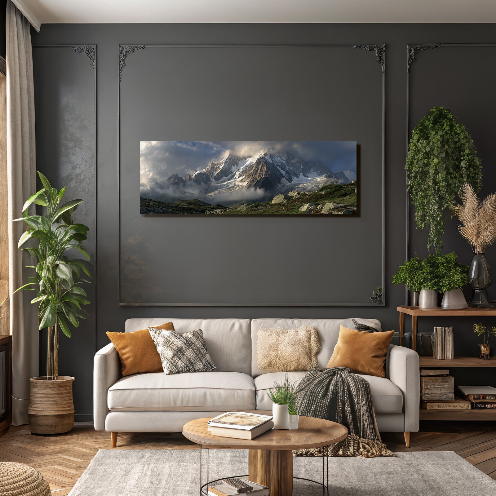 Berge Und Panoramen Dramatische Berglandschaft Mit Schnee Und Wolken
