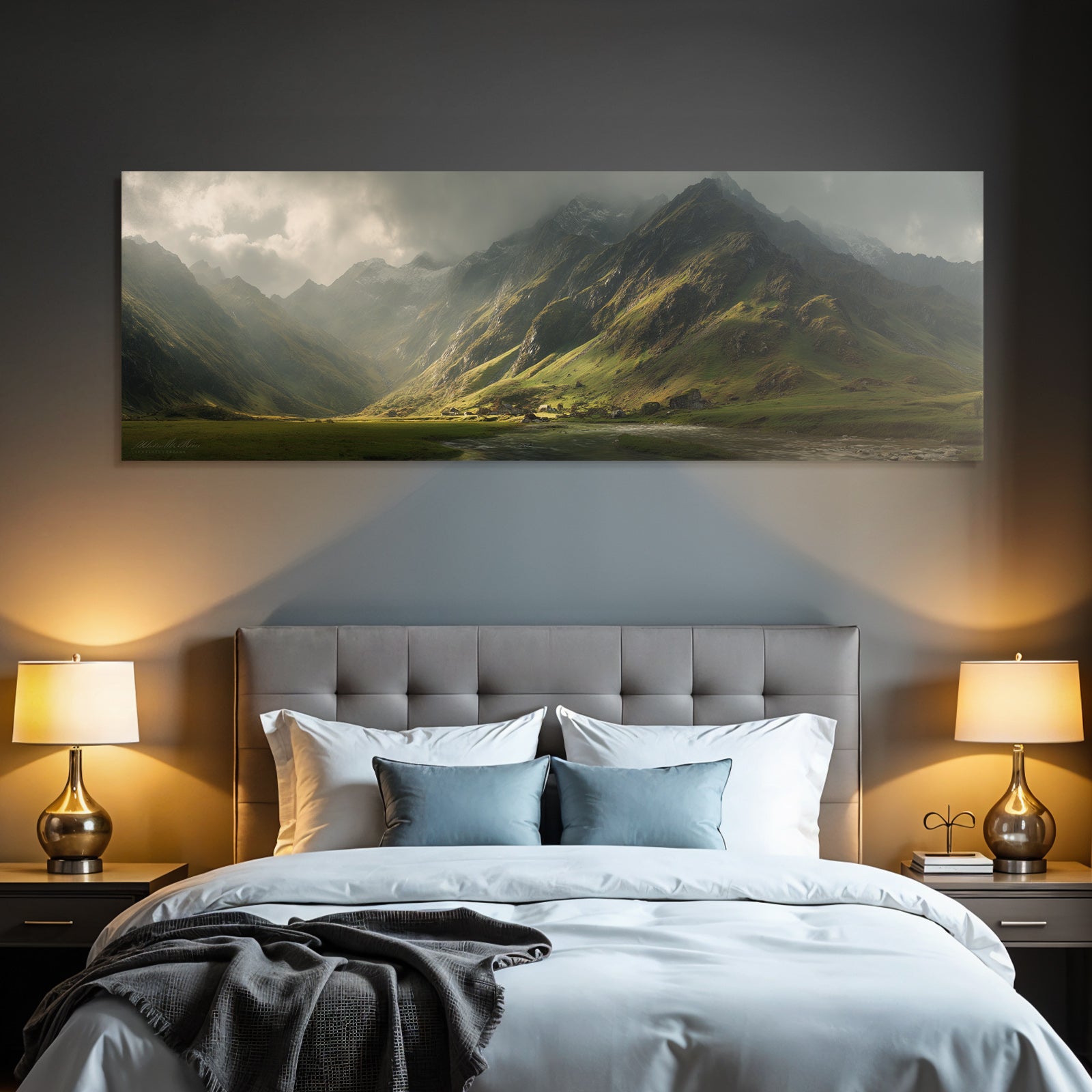Berge Und Panoramen Dramatische Berglanschaft Mit Grünen Höhen Und Einem Stream