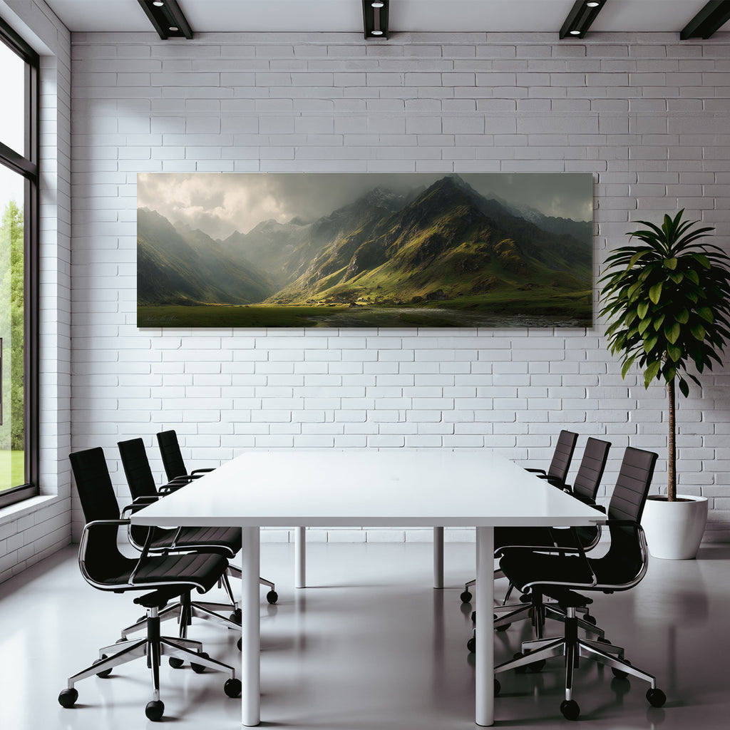 Berge Und Panoramen Dramatische Berglanschaft Mit Grünen Höhen Und Einem Stream