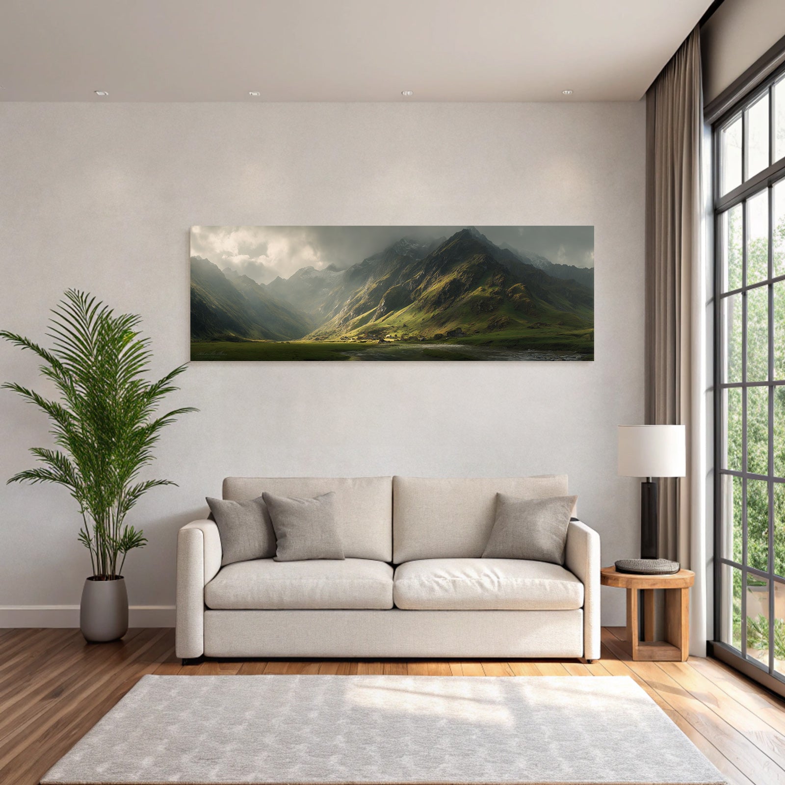 Berge Und Panoramen Dramatische Berglanschaft Mit Grünen Höhen Und Einem Stream