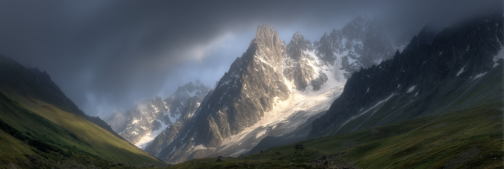 Berge Und Panoramen Dramatische Berglanschaft Mit Grüner Tal Und Schneebedeckten Spitzen | Berge und Panoramen | Landschaften