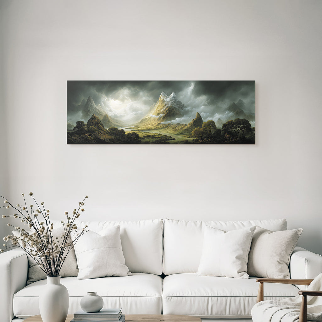 Berge Und Panoramen Dramatische Landlandschaft Berge Wolken Fluss Tal