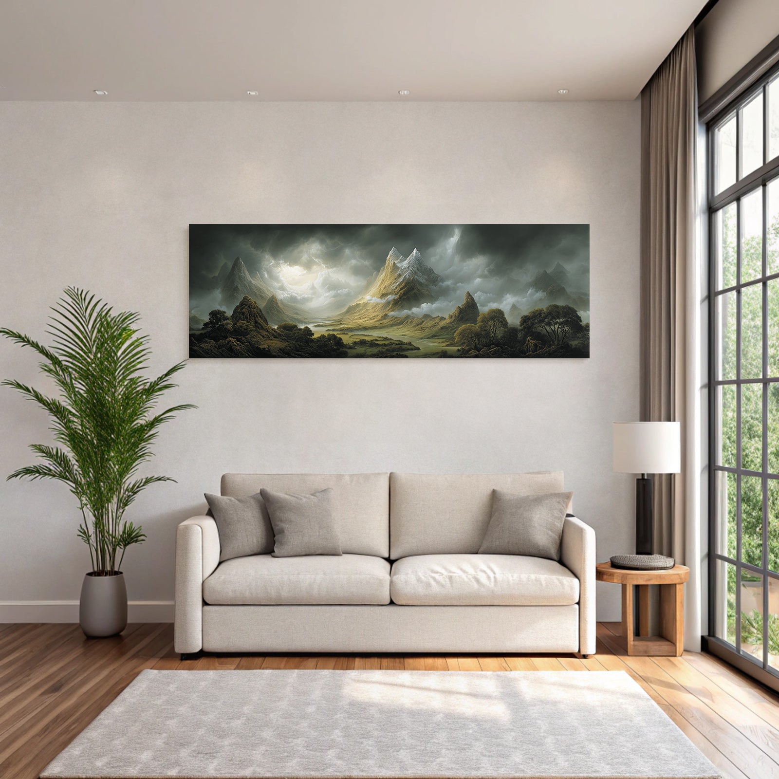 Berge Und Panoramen Dramatische Landlandschaft Berge Wolken Fluss Tal