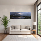 Berge Und Panoramen Dramatische Landschaft Mit Schneebedeckten Bergen Und Wasser Reflexionen