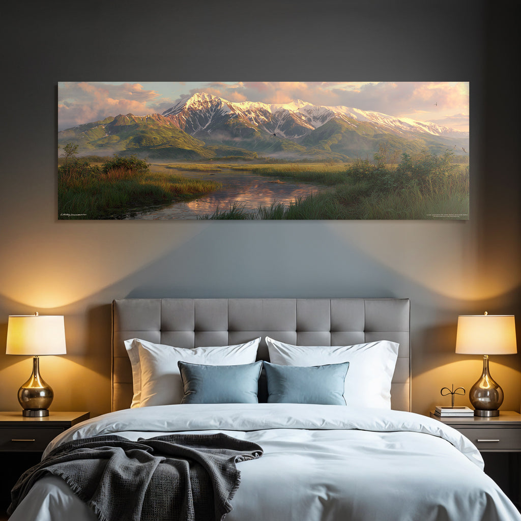 Berge Und Panoramen Majestatische Berglandschaft Mit Schneegebedeckten Spitzen Und Ruhuigem Wasser