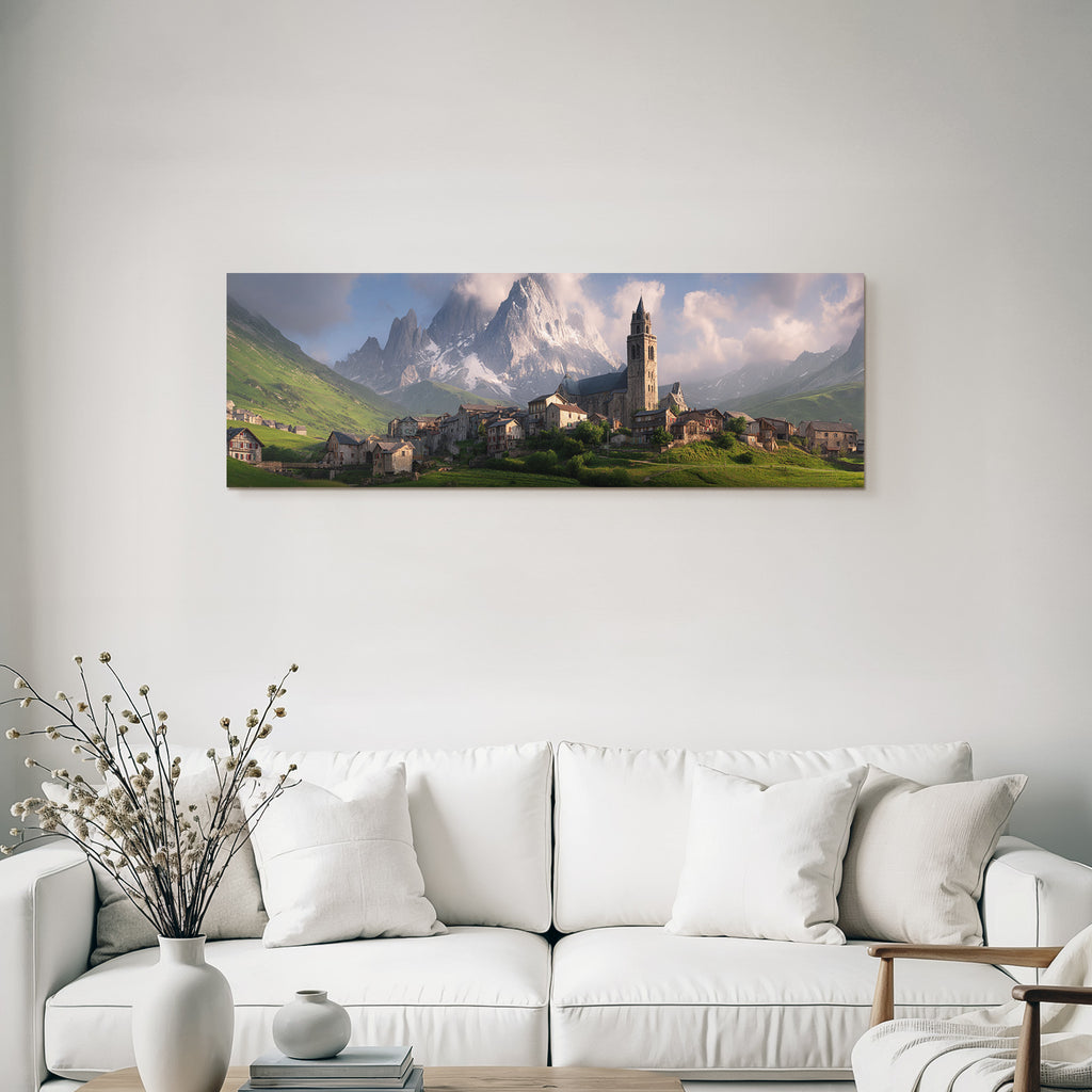 Berge Und Panoramen Malerisches Dorf In Den Bergen Mit Kirche Und Traditioneller Architektur