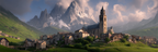 Berge Und Panoramen Malerisches Dorf In Den Bergen Mit Kirche Und Traditioneller Architektur | Berge und Panoramen | Landschaften