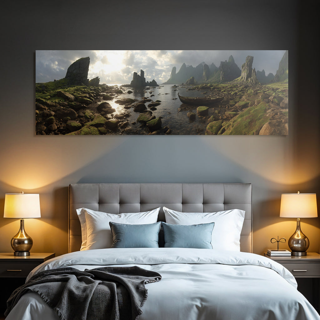 Berge Und Panoramen Scenic Landschaft Mit Felsen Und Boat Reflection Im Sonnenlicht