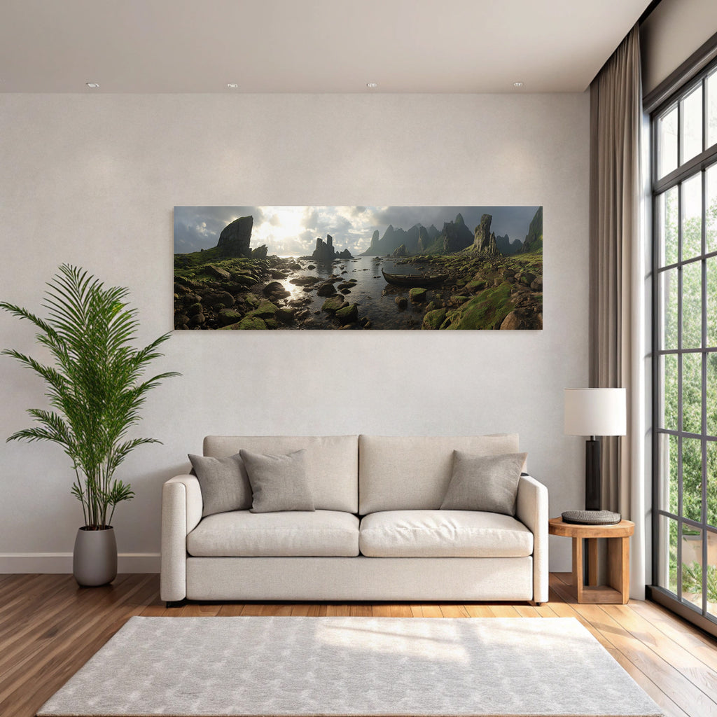 Berge Und Panoramen Scenic Landschaft Mit Felsen Und Boat Reflection Im Sonnenlicht
