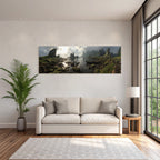 Berge Und Panoramen Scenic Landschaft Mit Felsen Und Boat Reflection Im Sonnenlicht