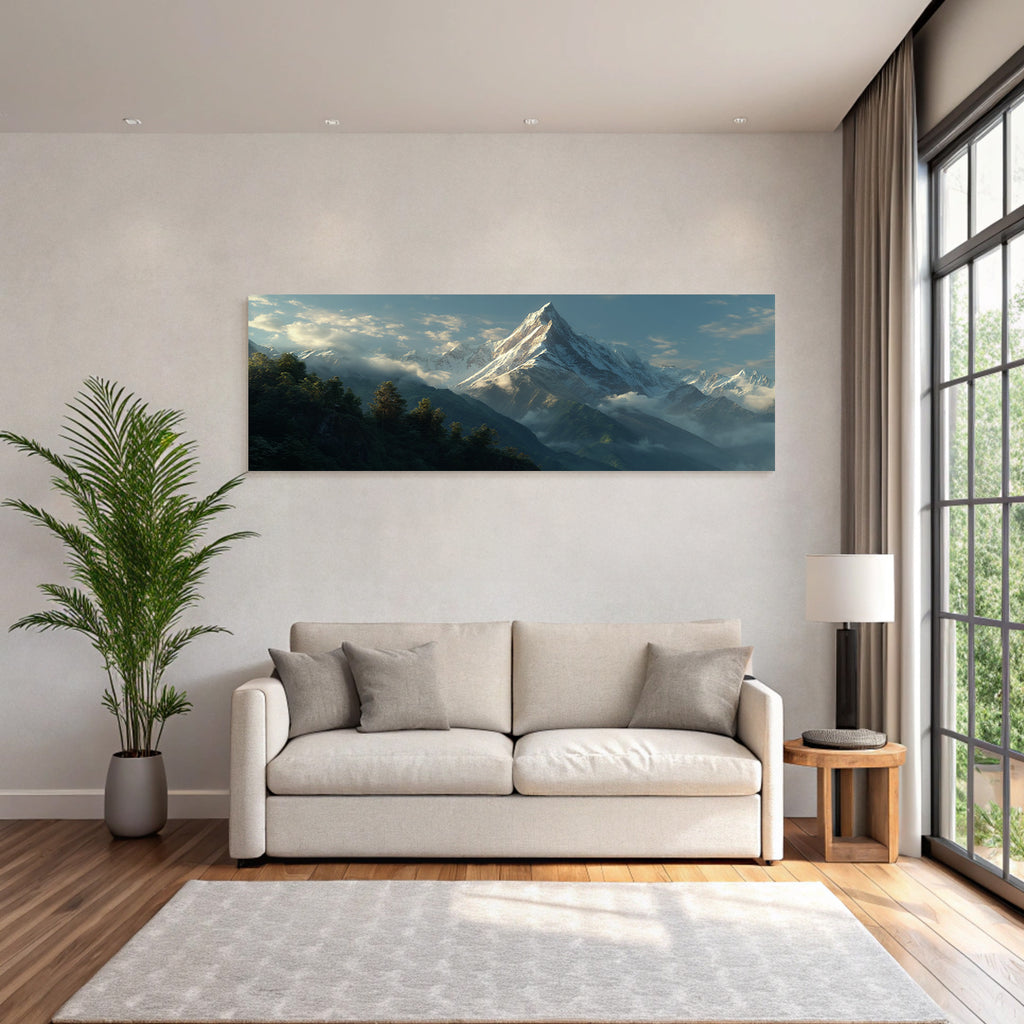Berge Und Panoramen Schneebedeckte Berge Grünlandschaft Mit Wolken