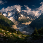 Berge Und Panoramen Atemberaubende Berglandschaft Mit Fluss Und Grünem Terrain | Berge und Panoramen | Landschaften