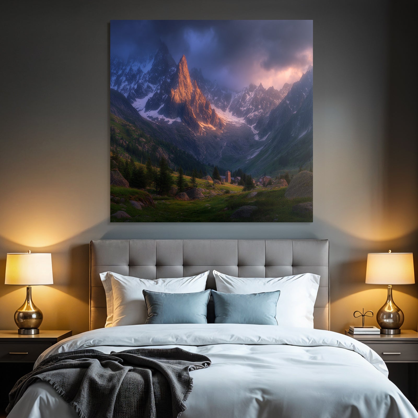 Berge Und Panoramen Bergbild Mit Baumgarten Und Nebel Bei Sonnenlicht
