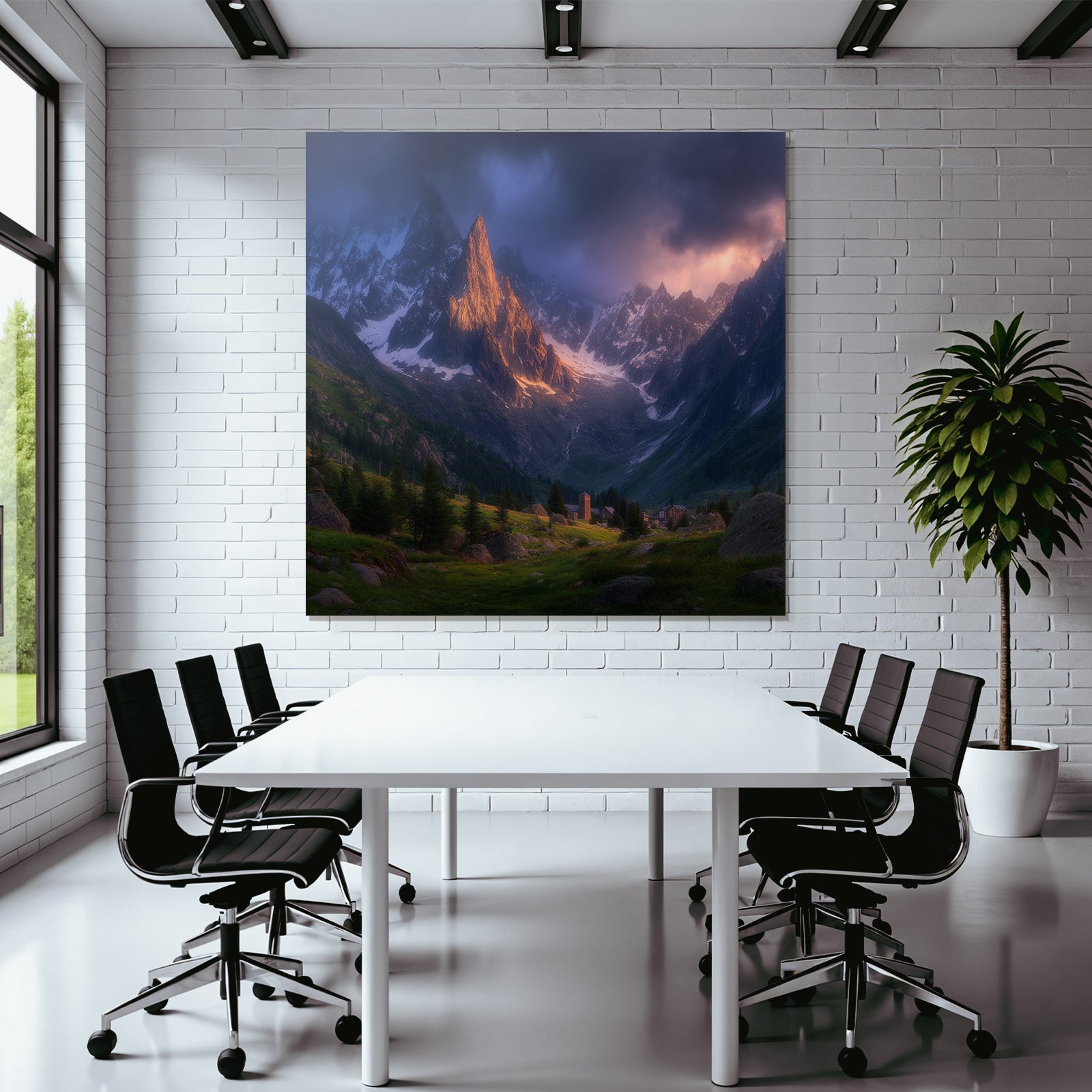 Berge Und Panoramen Bergbild Mit Baumgarten Und Nebel Bei Sonnenlicht