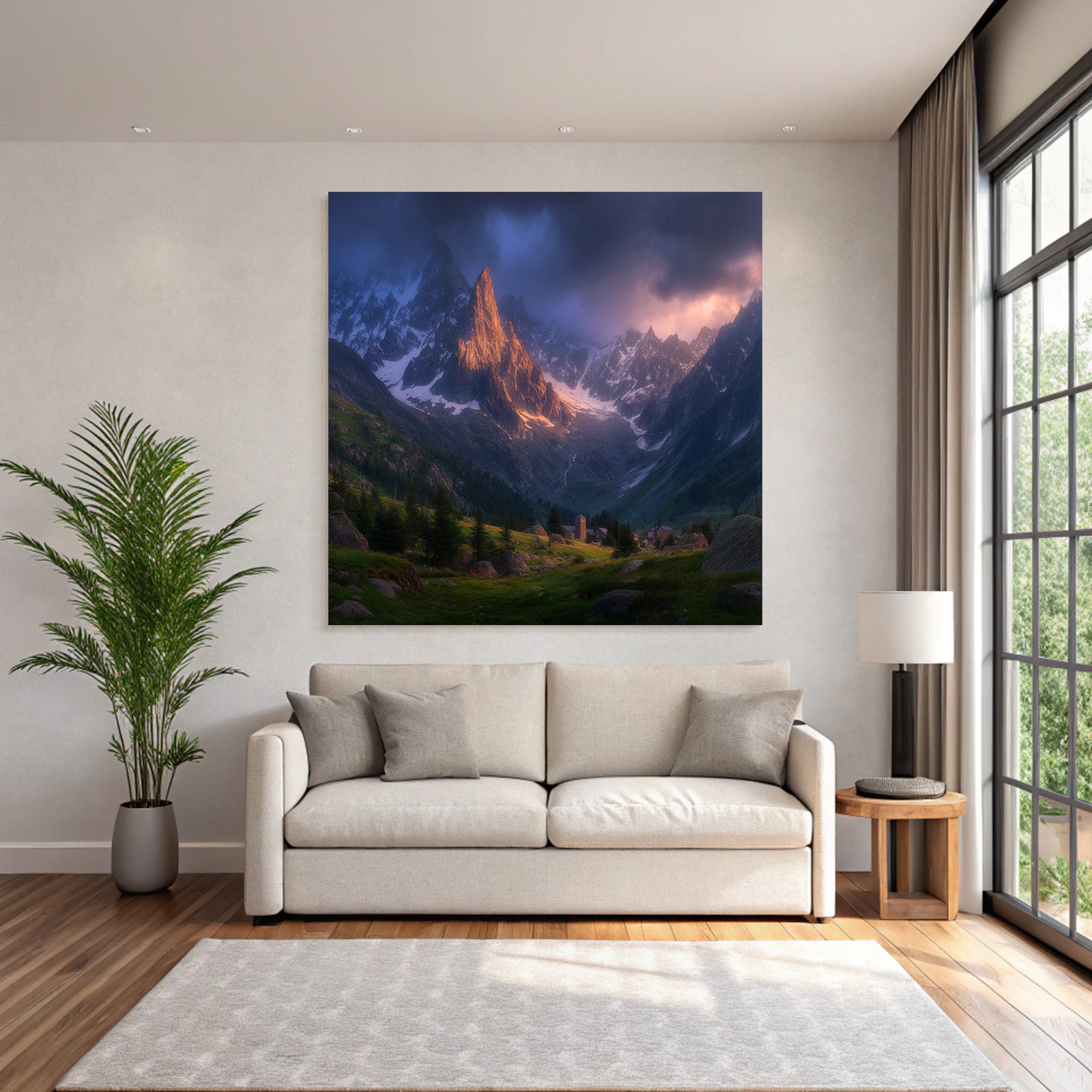 Berge Und Panoramen Bergbild Mit Baumgarten Und Nebel Bei Sonnenlicht