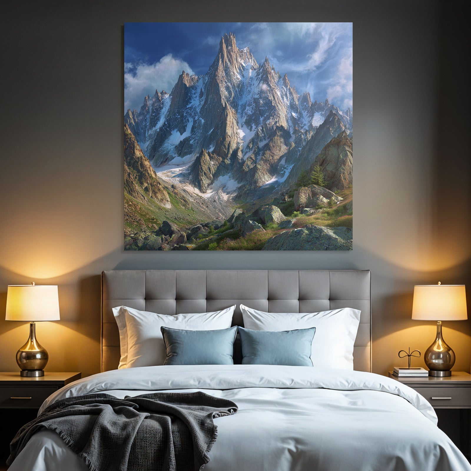 Berge Und Panoramen Bergbild Mit Schneebedeckten Spitzen Und Grünem Vordergrund