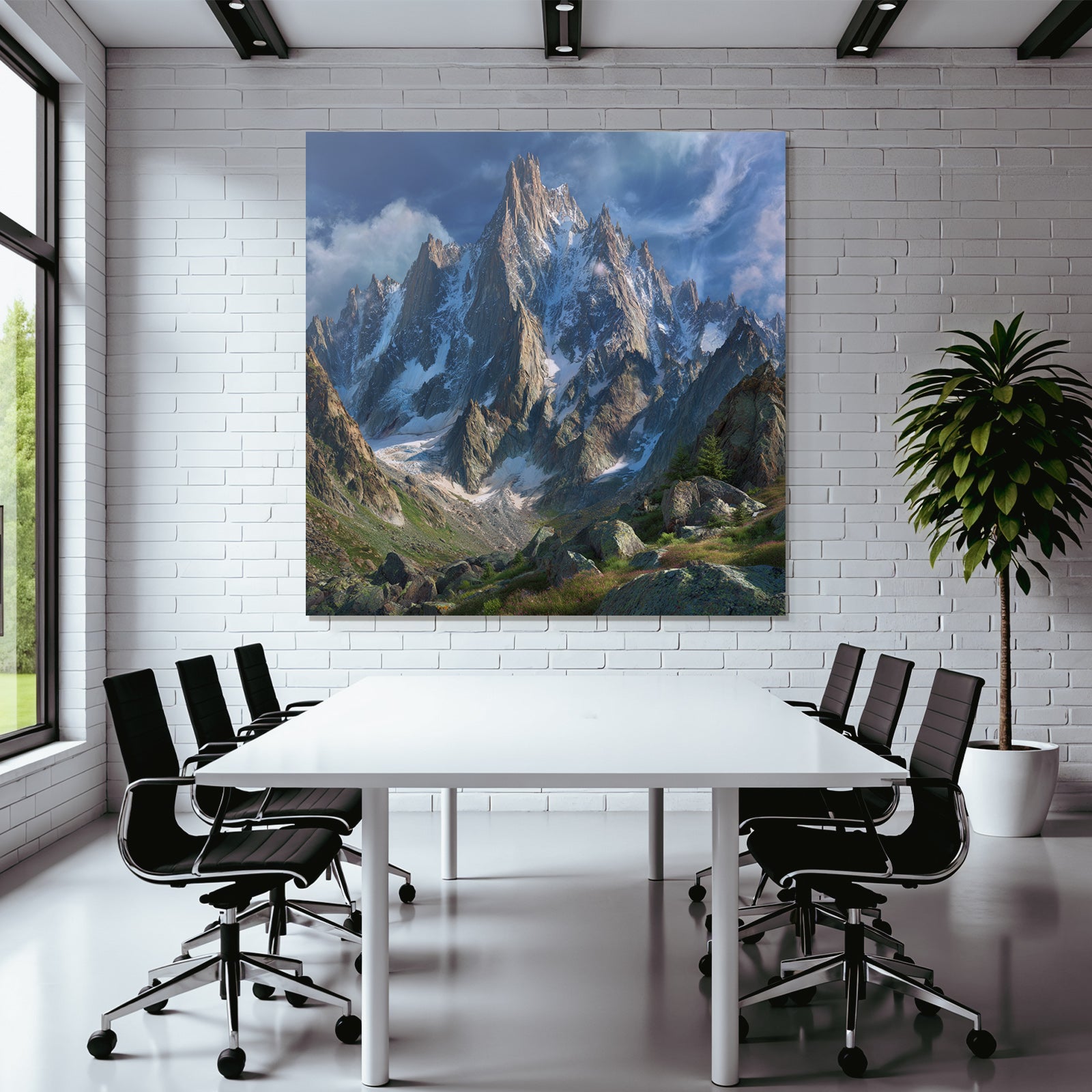 Berge Und Panoramen Bergbild Mit Schneebedeckten Spitzen Und Grünem Vordergrund