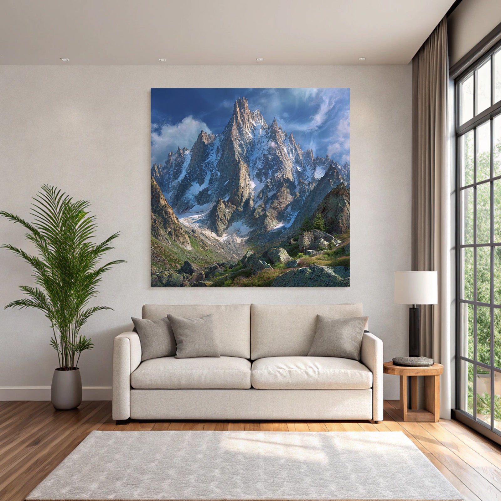 Berge Und Panoramen Bergbild Mit Schneebedeckten Spitzen Und Grünem Vordergrund