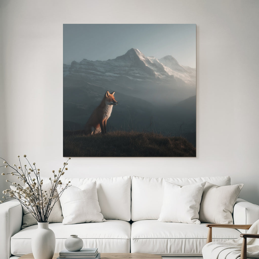 Berge Und Panoramen Fuchs Im Grünen Mit Bergen Im Hintergrund Bei Dämmerung
