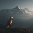 Berge Und Panoramen Fuchs Im Grünen Mit Bergen Im Hintergrund Bei Dämmerung | Berge und Panoramen | Landschaften