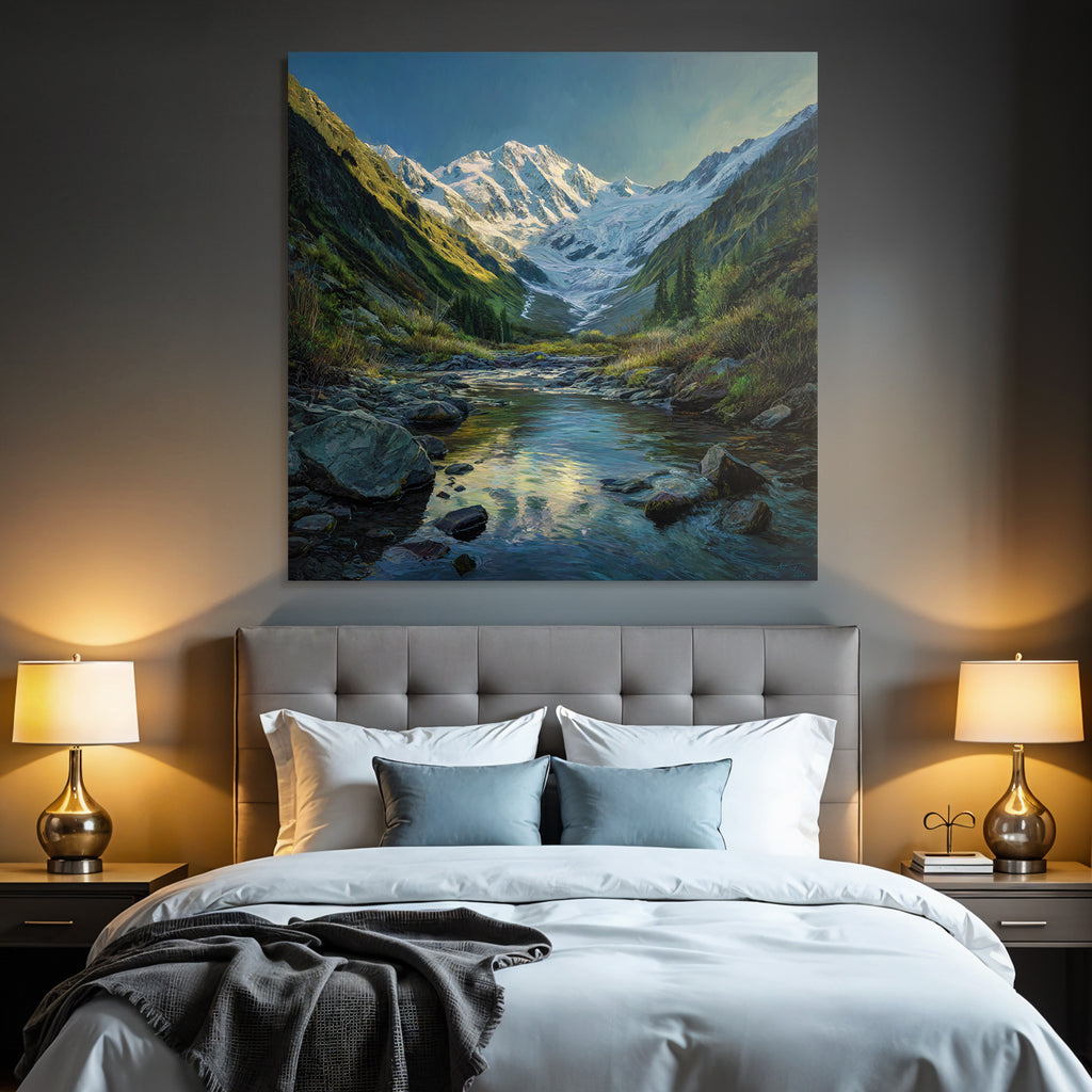 Berge Und Panoramen Malerische Landschaft Mit Bergkette Gletscher Und Fluss