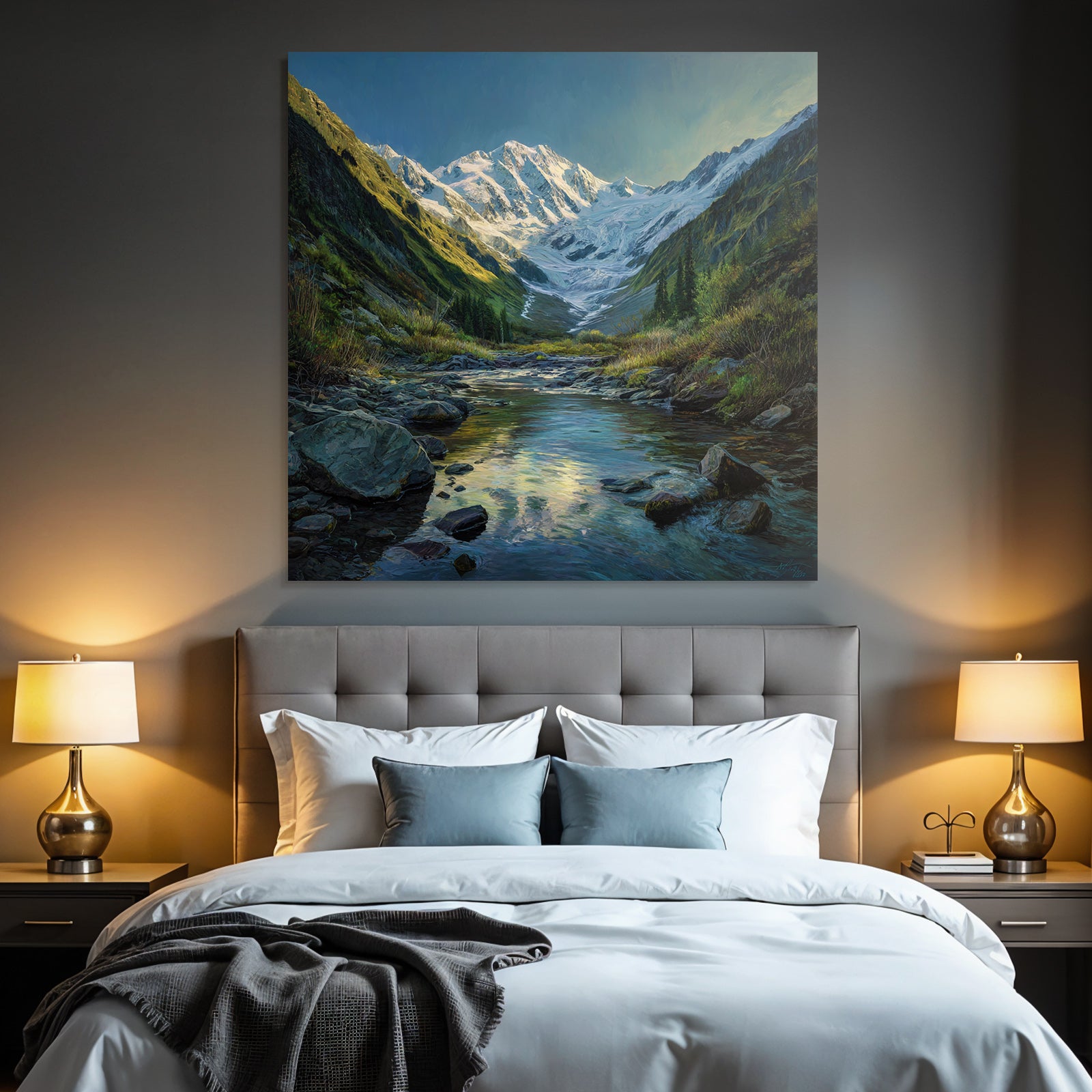 Berge Und Panoramen Malerische Landschaft Mit Bergkette Gletscher Und Fluss