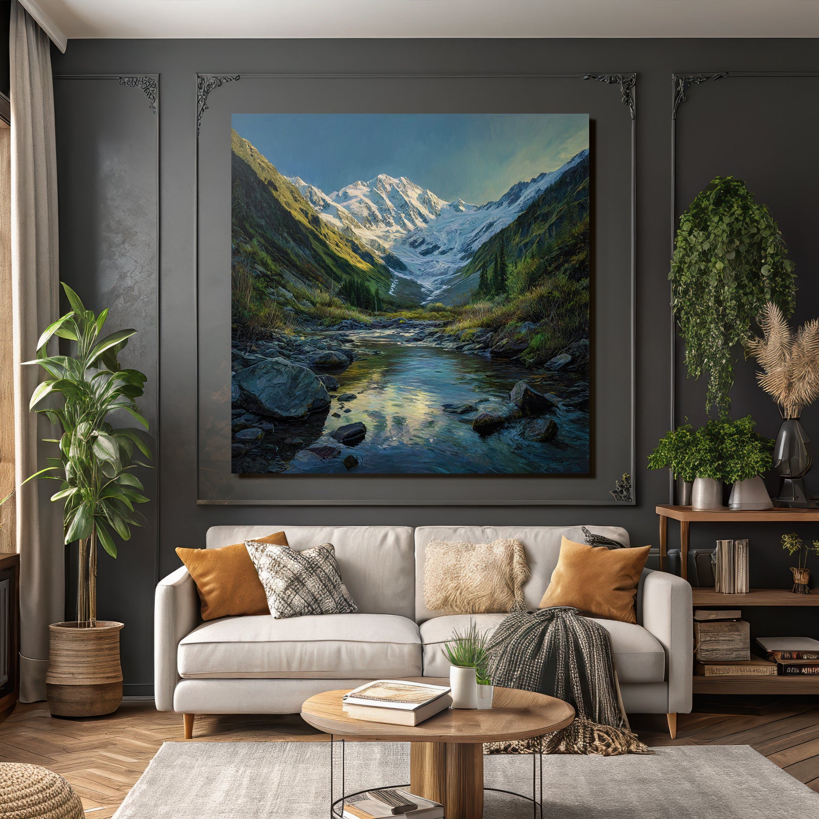 Berge Und Panoramen Malerische Landschaft Mit Bergkette Gletscher Und Fluss