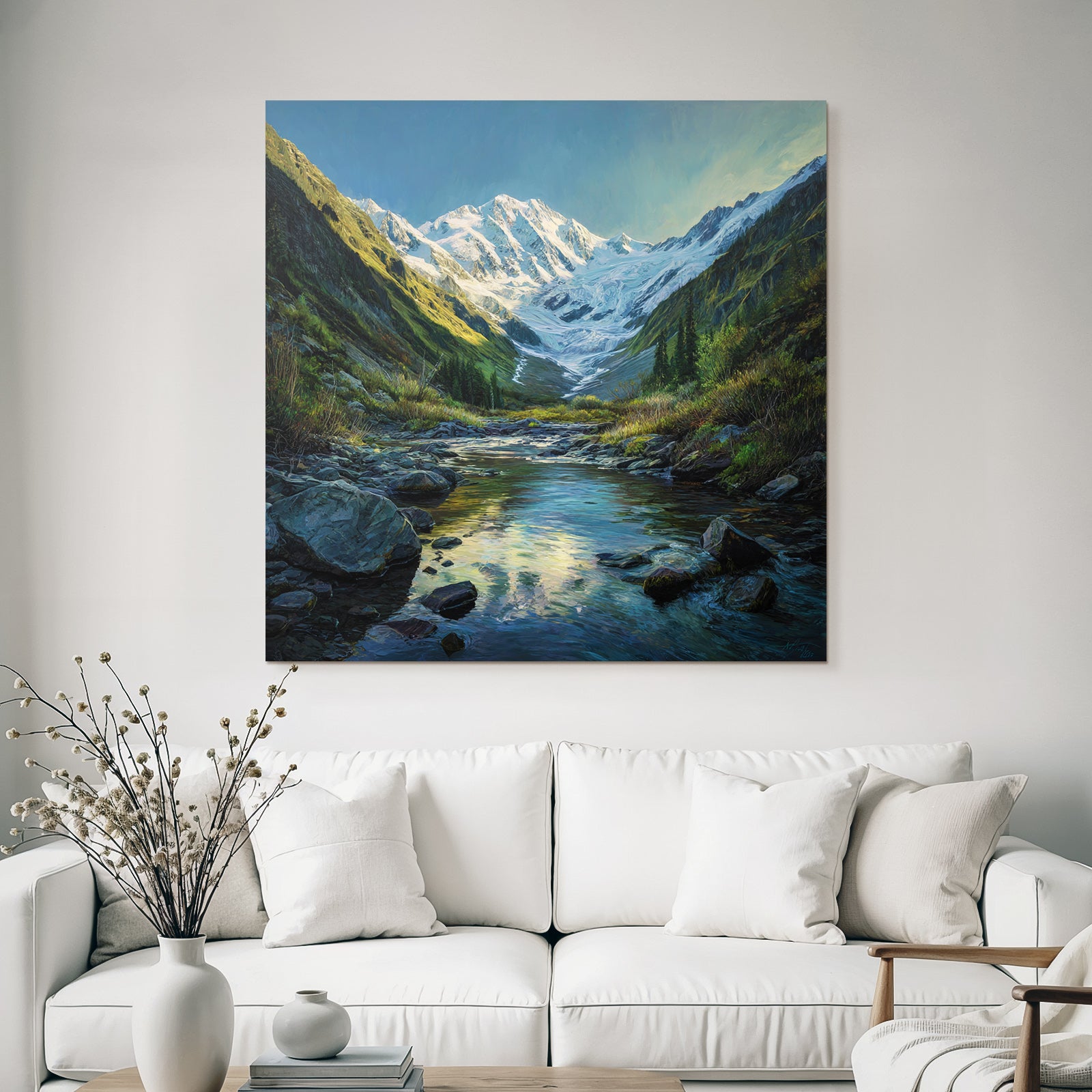 Berge Und Panoramen Malerische Landschaft Mit Bergkette Gletscher Und Fluss