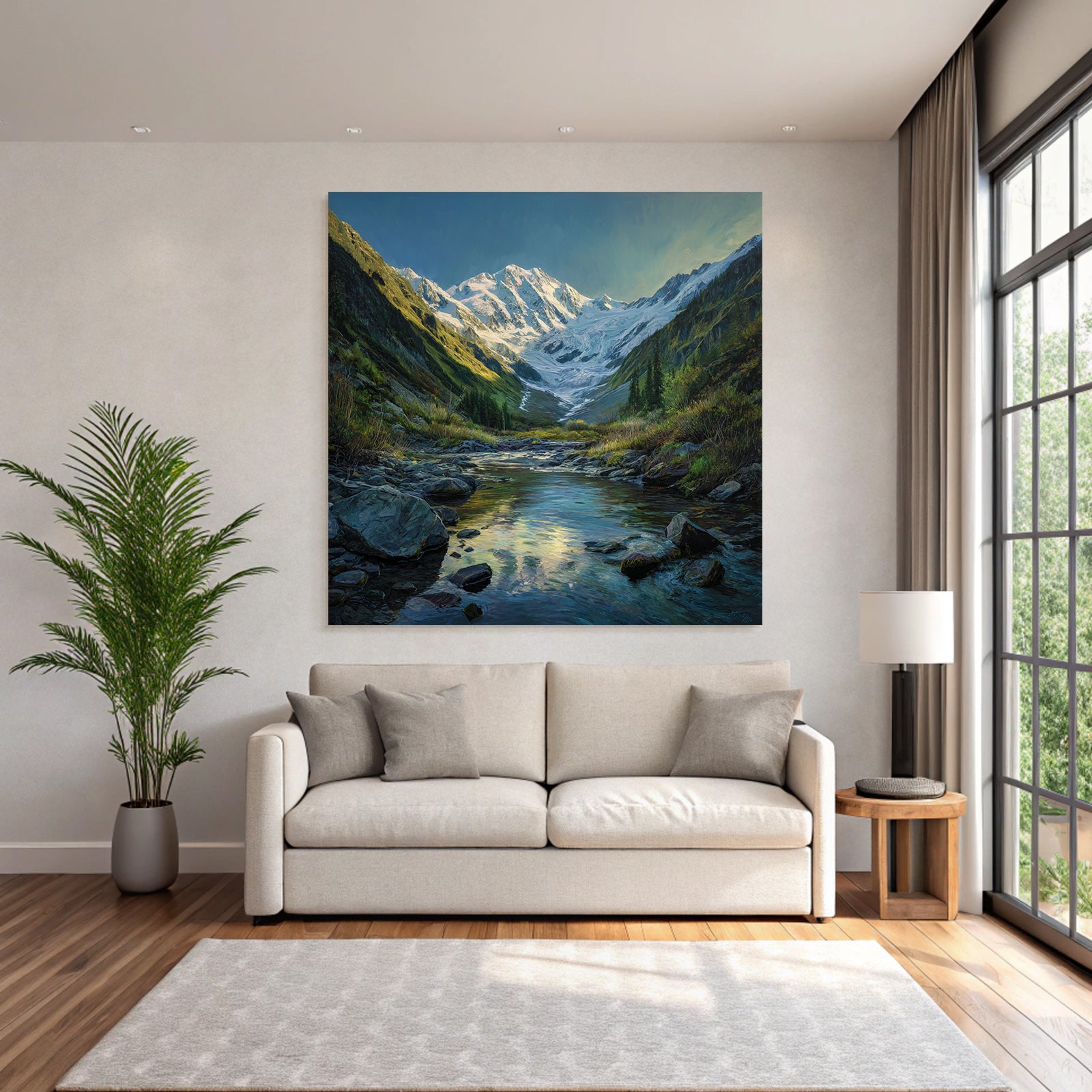 Berge Und Panoramen Malerische Landschaft Mit Bergkette Gletscher Und Fluss