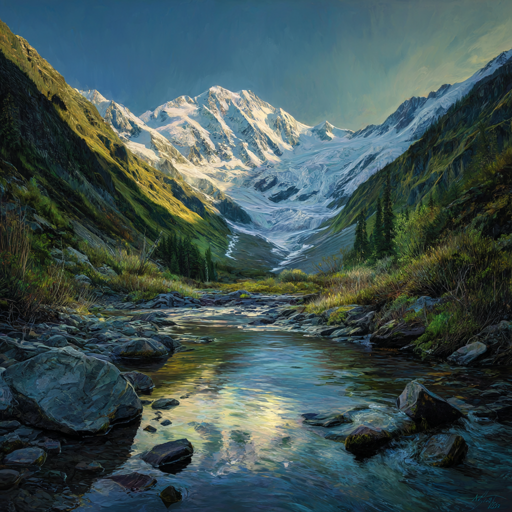 Berge Und Panoramen Malerische Landschaft Mit Bergkette Gletscher Und Fluss | Berge und Panoramen | Landschaften