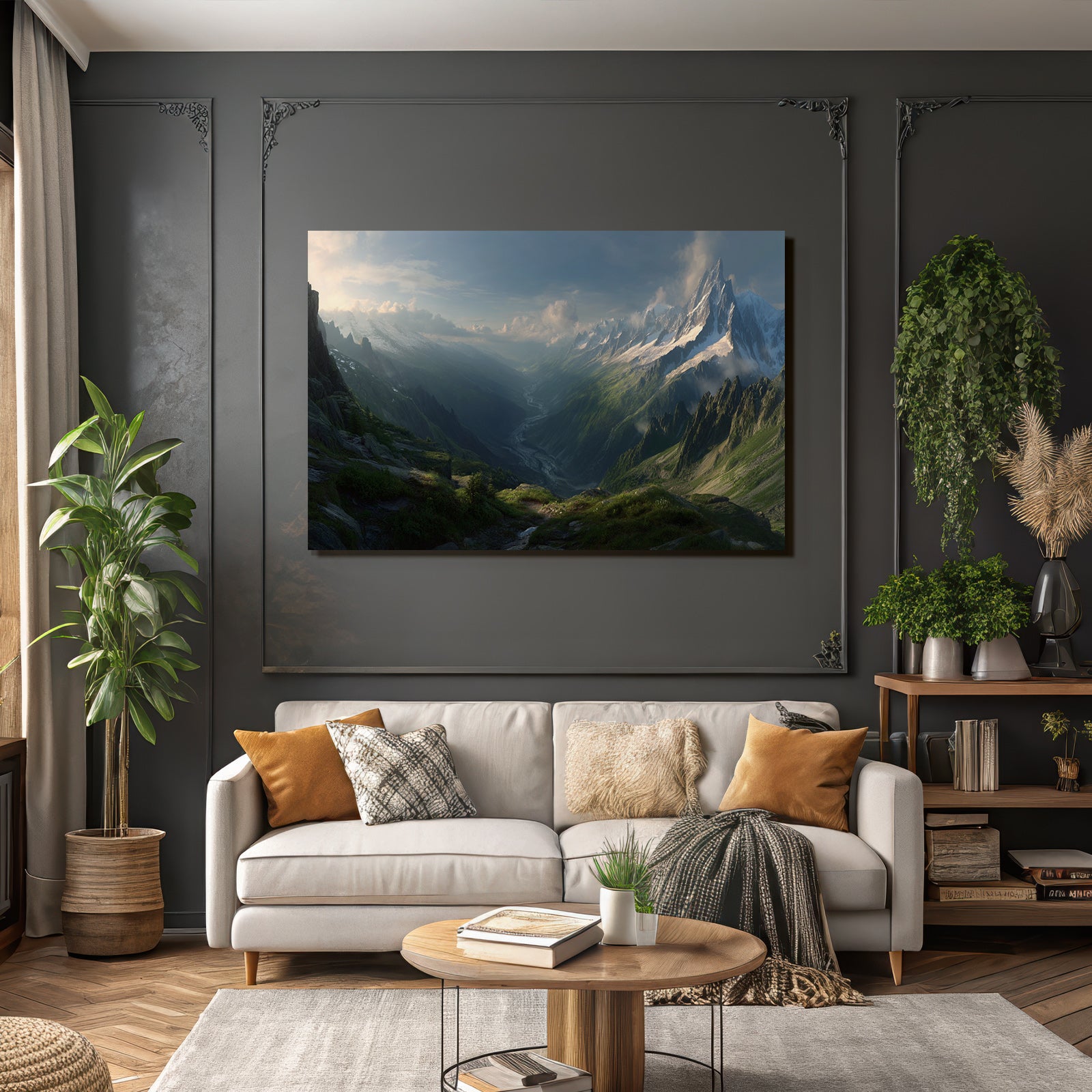 Berge Und Panoramen Atemberaubende Landschaft Rugged Mountains Lush Green Valley Winding River