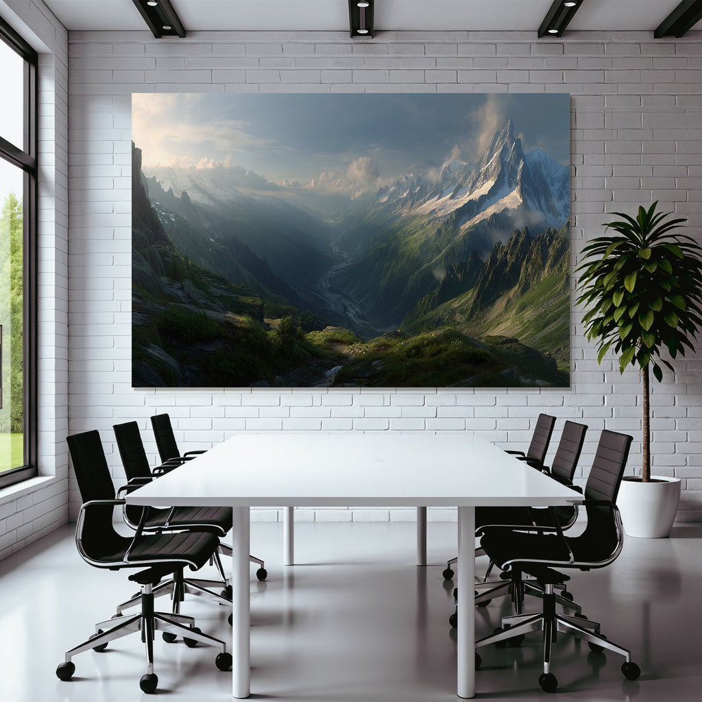 Berge Und Panoramen Atemberaubende Landschaft Rugged Mountains Lush Green Valley Winding River