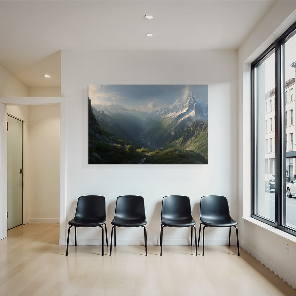 Berge Und Panoramen Atemberaubende Landschaft Rugged Mountains Lush Green Valley Winding River