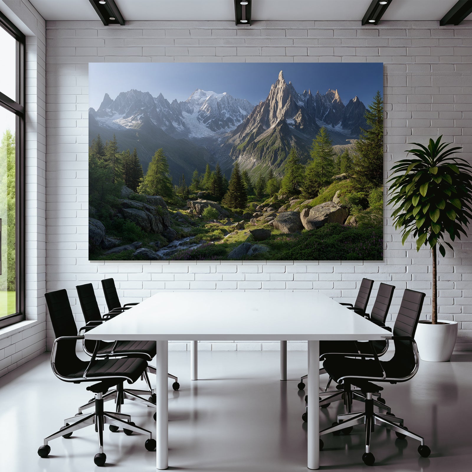 Berge Und Panoramen Bergbild Mit Schneebedeckten Gipfeln Und Fluss Im Vordergrund