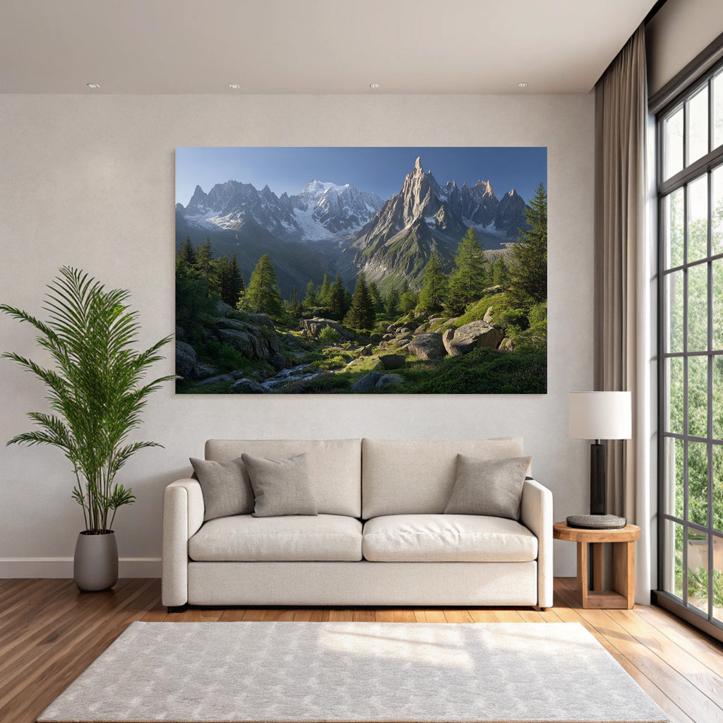 Berge Und Panoramen Bergbild Mit Schneebedeckten Gipfeln Und Fluss Im Vordergrund