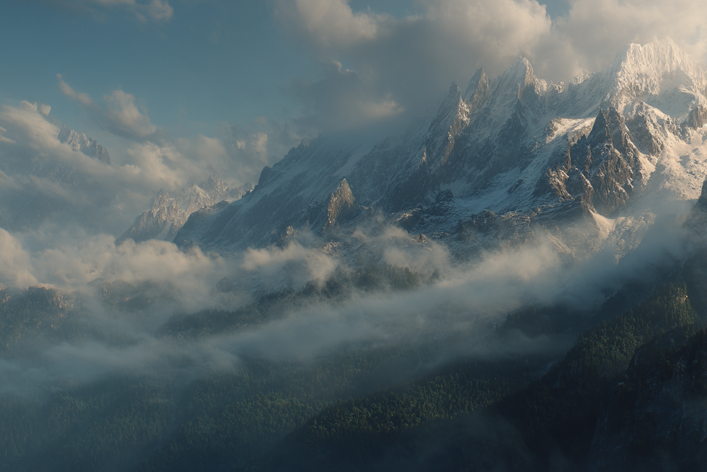Berge Und Panoramen Bergbilder Mit Schneebedeckten Gipfeln Und Grünen Wald | Berge und Panoramen | Landschaften